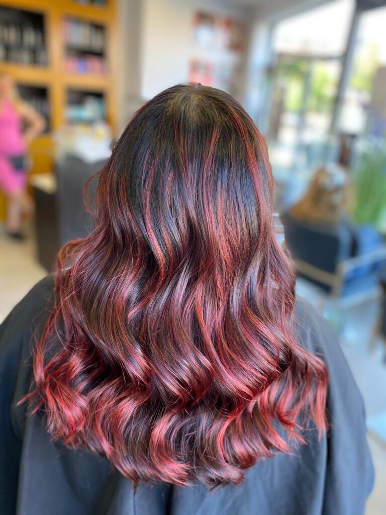healthy hair curly red balayage