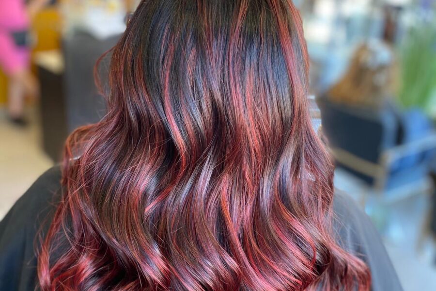 healthy hair curly red balayage